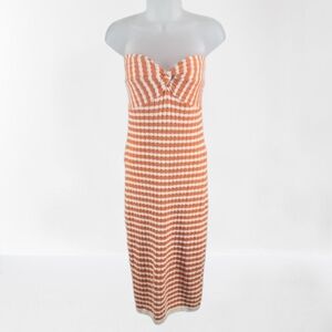 Willow & Wind Crochet Sweater Dress Strapless Orange White Stripe Large